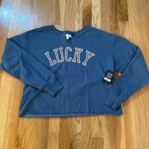 BNWT Lucky Brand Sz. Medium Cropped Notch Neck Sweatshirt
